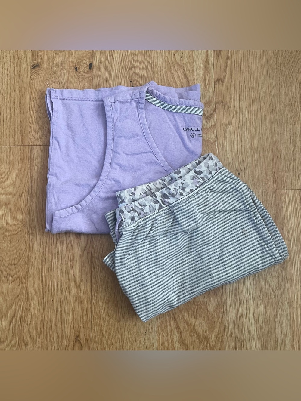 Carole Hochman Pajama 2pc Set Size S Purple Grey Striped Tank Shorts Set